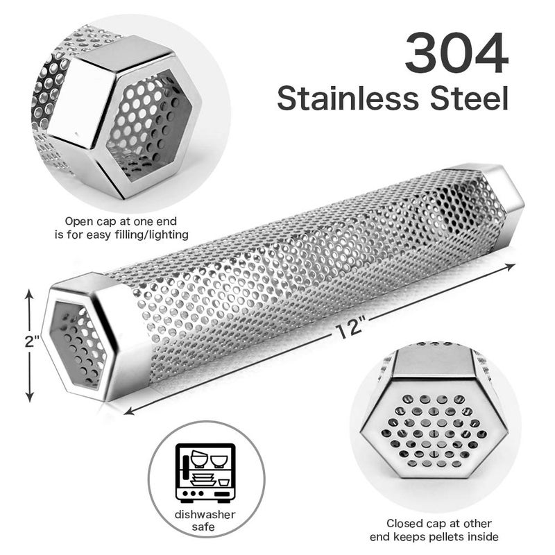 LANNEY Smoke Tube for Pellet Smoker, 12'' Smoker Tube for Pellet Grill - Hot or Cold Smoker Accessories for Electric Gas Charcoal Grilling, Premium Stainless Steel Portable Barbecue Smoking Tube, Bonus Brush - Image 5